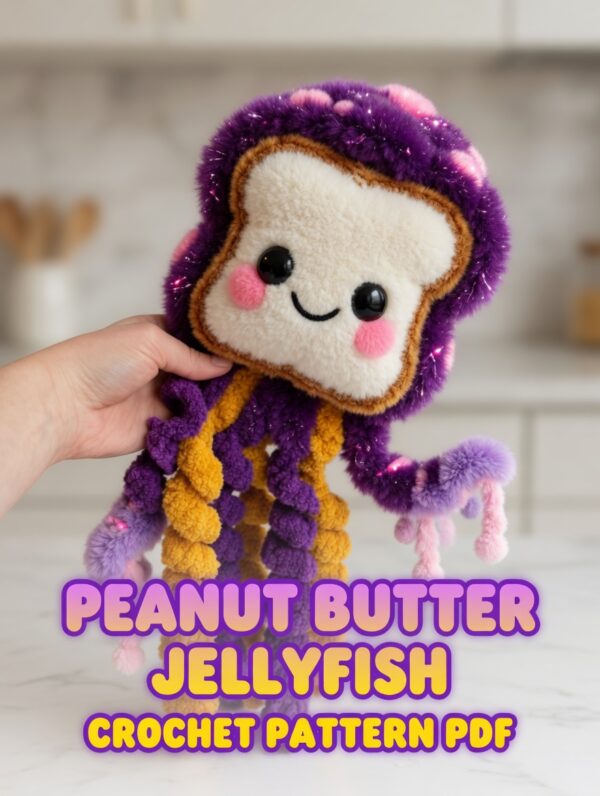 Peanut Butter Jellyfish Crochet Pattern PDF | Sparkly Fluffy PB&J Sandwich Jellyfish Amigurumi | Cute Food Plushie | Instant Digital Download