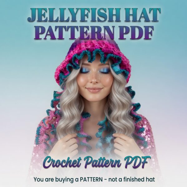 Crochet Jellyfish Hat Pattern PDF | Festival Rave Mermaid Ocean Hat | Whimsical Colorful Tentacle Hat | Instant Digital Download