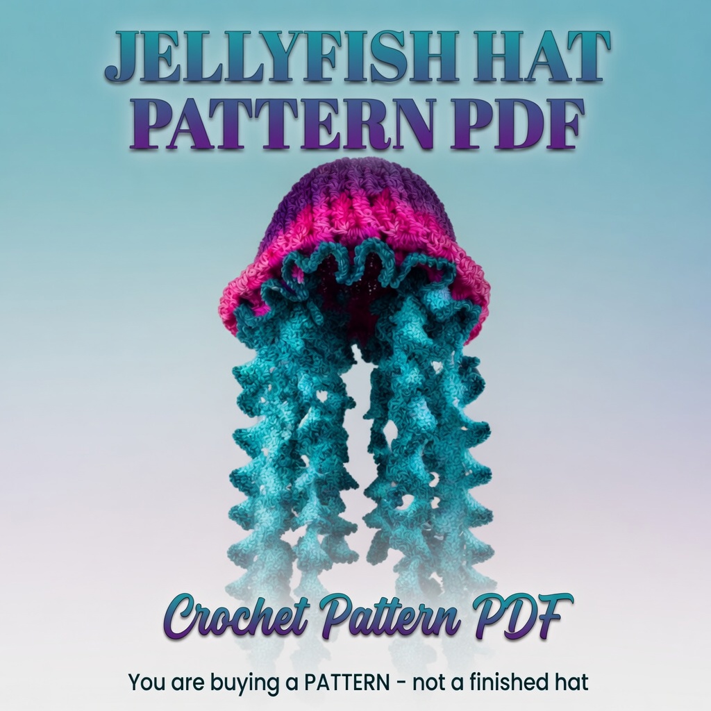 Crochet Jellyfish Hat Pattern PDF | Festival Rave Mermaid Ocean Hat | Whimsical Colorful Tentacle Hat | Instant Digital Download - Image 1