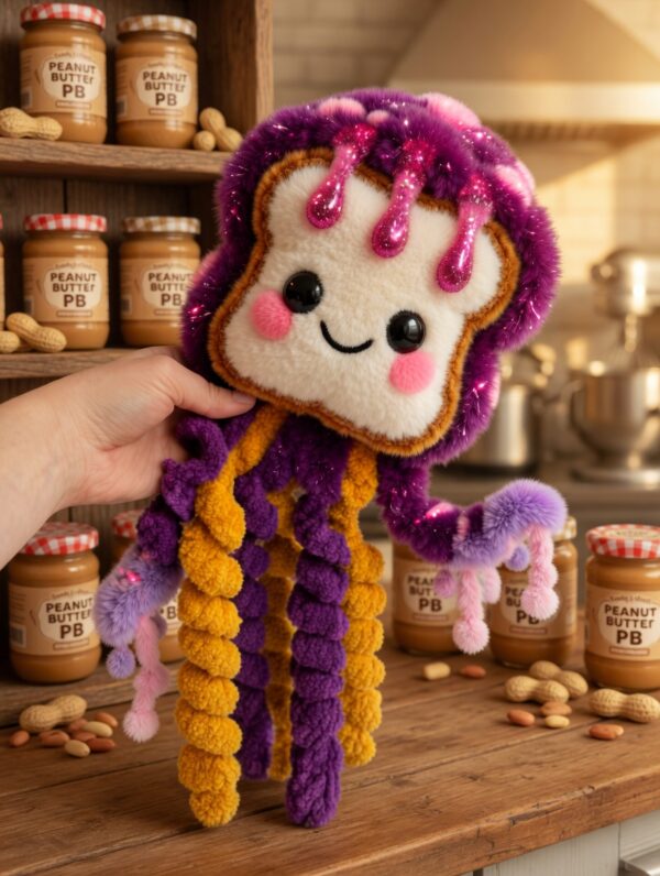 Peanut Butter Jellyfish Crochet Pattern PDF | Sparkly PB&J Sandwich Plushie with Jelly Drips | Cute Food Amigurumi | Instant Digital Download
