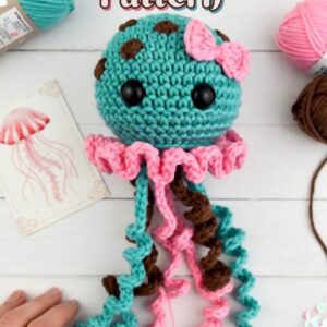 No-Sew Jellyfish Crochet Pattern | Cute Teal Amigurumi with Pink Bow PDF