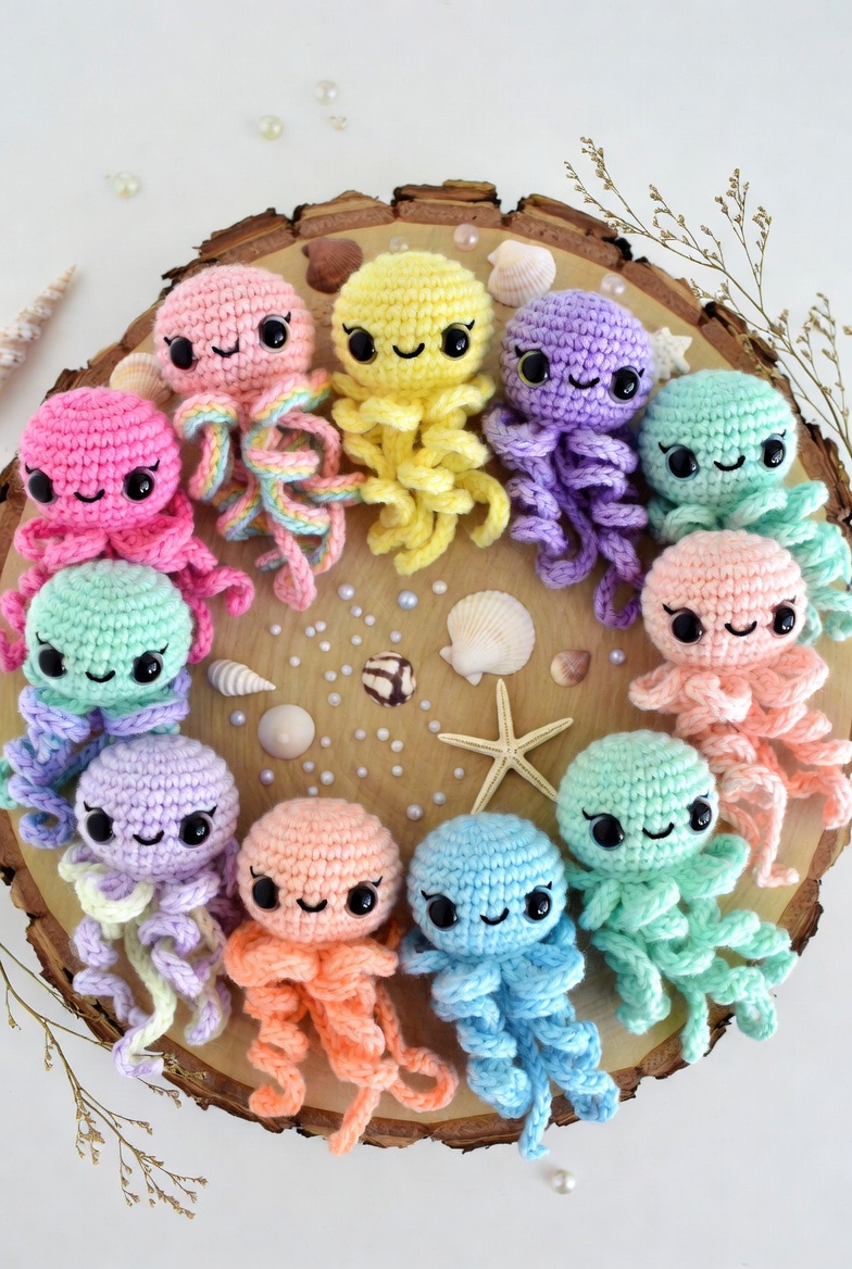 8 Colors Adorable Amigurumi Jellyfish PDF Digital Download |  Rainbow Jellyfish Crochet Pattern Bundle - Image 1