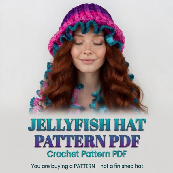 Crochet Jellyfish Hat Pattern PDF | Whimsical Festival Rave Mermaid Hat | Instant Digital Download | Beginner Friendly