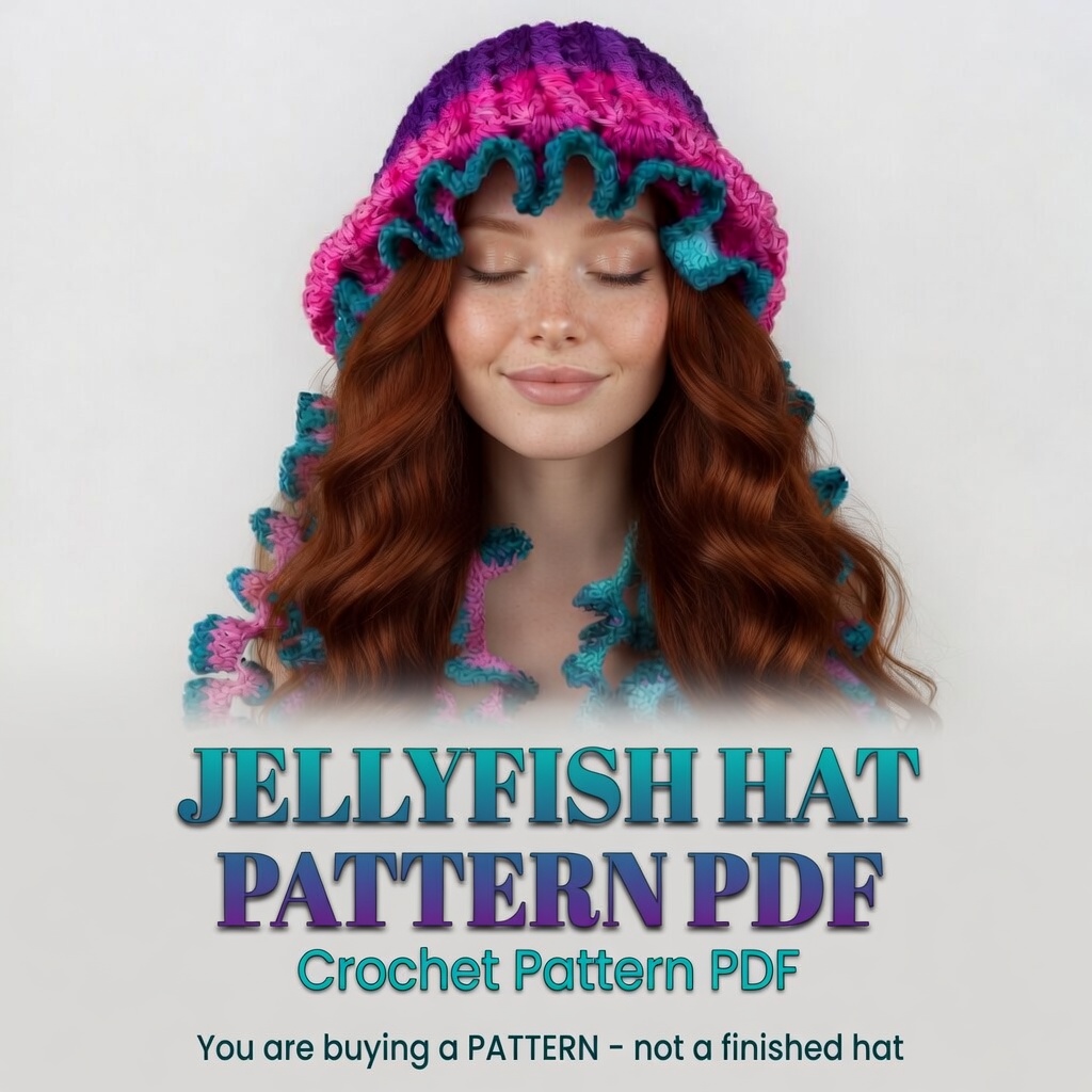 Crochet Jellyfish Hat Pattern PDF | Whimsical Festival Rave Mermaid Hat | Instant Digital Download | Beginner Friendly - Image 1